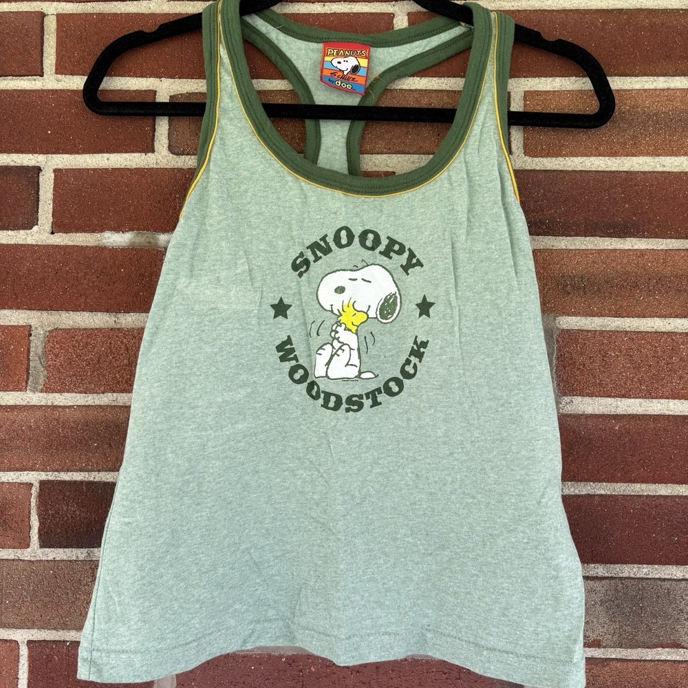 Peanuts By Doe Green Snoopy & Woodstock Tank Top Jr's Sz L A2383